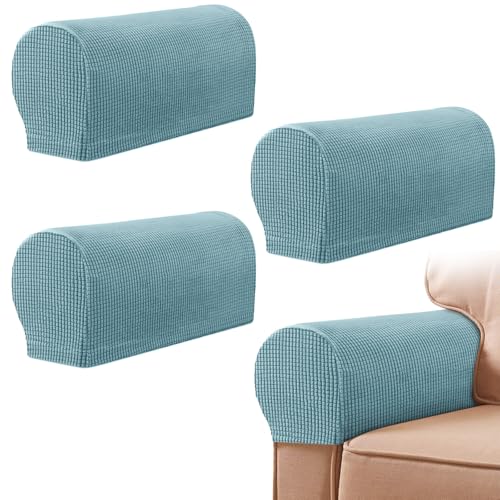 Armrest Chair Covers, Set of 4 Stretch Armchair Covers for Arms，Spandex Polyester Sofa Arm Caps Non Slip Armrest Covers for Chairs Furniture Protector Armchairs Sofa Couches Recliner (Light Blue)