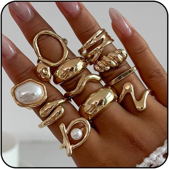 Chunky Rings for Women Set 12 Pcs Gold Rings Non Tarnish Adjustable Ring for Women Vintage Stack ring Chunky Jewelry