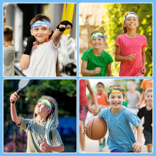 Image of 6Pcs Kids Athletic Sweatbands,Boys Headbands for Sports,Breathable Elastic Headband for Boys and Girls Basketball, Football, Baseball, Running