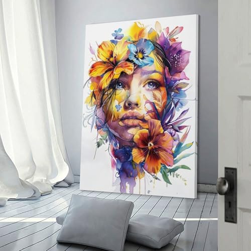 Affiche aquarelle femme et fleurs POLIUAWS toile déco murale maison 30x45 cm