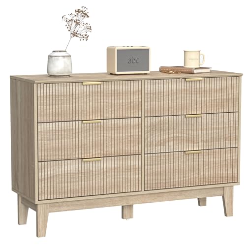 Yvsevnr Cómoda Dormitorio Cajonera con 6 Cajones de Madera Antivuelco Cómodas y Cajoneras Roble Sinfonier para Sala de Estar, Comedor, Dormitorio, Entrada 120 x 40 x 80 cm