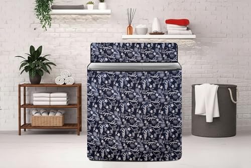 Image of The Furnishing Tree Semi-Automatic Top Load Washing Machine Cover | Waterproof & Dustproof | Easy to Clean | Inlet & Outlet Pipe Provision | Durable & Washable, Self Blue Polyester (51x80x86 CM)