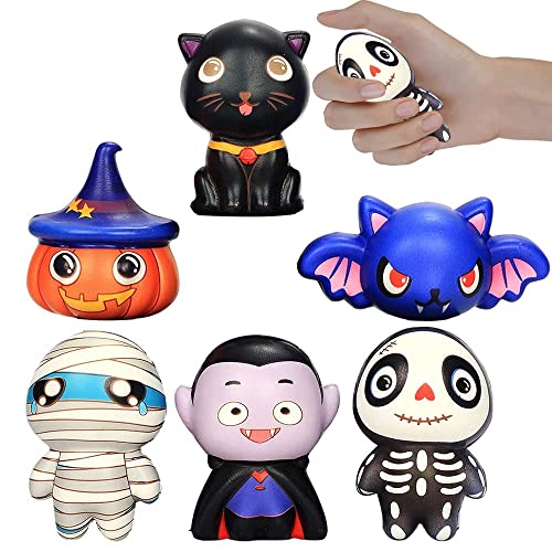 Tocwick Paquete de 6 Juguetes de Halloween Squishies de Calabaza de Levantamiento Lento, Gato Negro, murciélago Vampiro, Momia, Esqueleto, Juguetes Cover