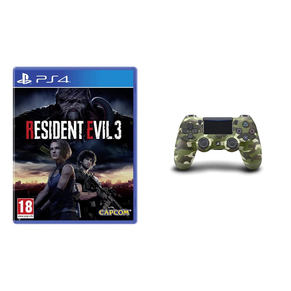 Resident Evil 3 Remake (PS4)+Sony Playstation 4 Dualshock Controller - V2 (Green Cammo)