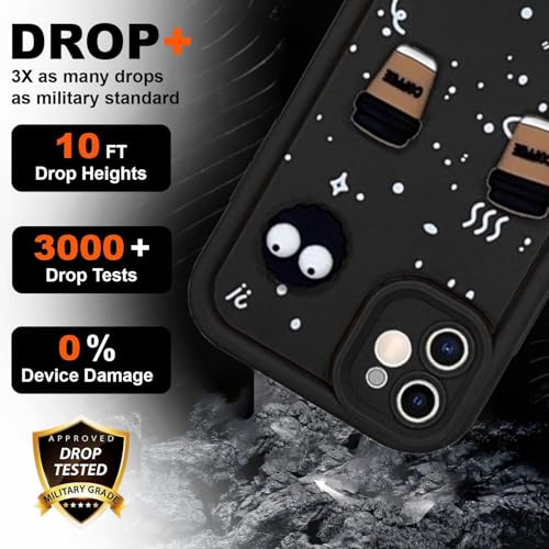Image of GoldKart Back Case Cover Compatible for iPhone 12 | Cute Fun Cartoon 3D Ball Coffee Silicone Case | Full Body Protection Back Cover for iPhone 12 - Black