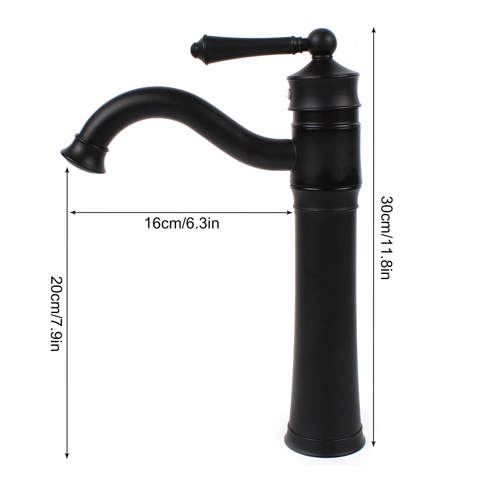 Grifo de cocina, grifo clásico de caño alto, grifo de cobre, grifo monomando para baño, color negro