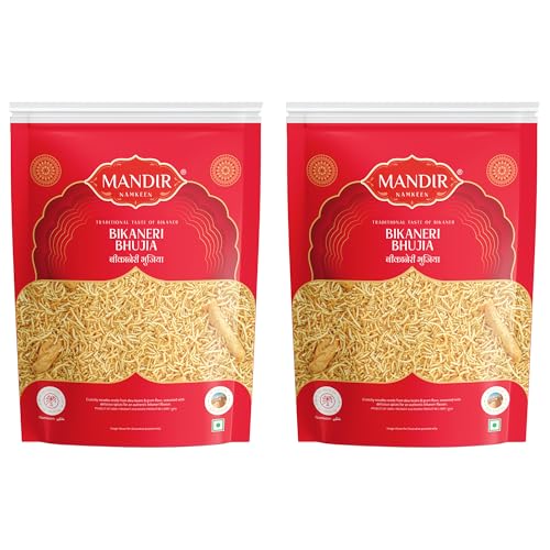 Image of Mandir Namkeen Bikaneri Bhujia 800g (400g Pack of 2), Authentic Bikaneri Namkeen, Made with Premium Moth Dal, Spicy & Crunchy Texture, Iconic Bikaneri Flavor, Perfect Tea-Time Snack