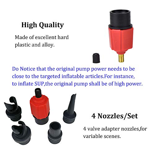 Image of Car Compressor to Inflatable Pump Valve Adapter, 4 Nozzle Adapter for Air Mattress, Swimming Ring /Pool, Inflatable Bed /Sofa, Boat, Kayak, SUP, Black, Portable