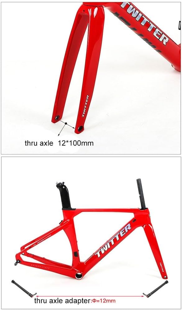 TUJISEK Carbon Fiber 700C Road Bikes Frameset Disc Brake with Fork Racing Frame 46CM/48CM/50CM/52CM/54CM Thru Axle 12 * 100mm/12 * 142mm Internal Routing