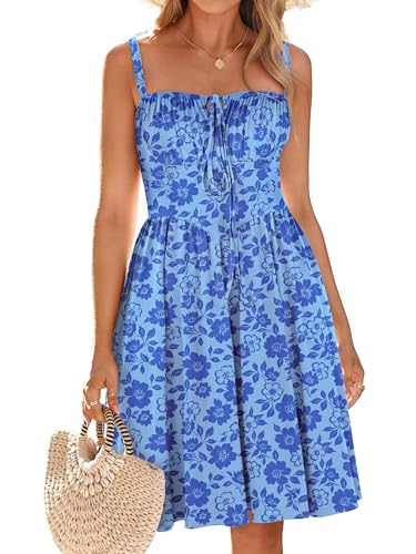 Image of YIOYOLA Womens Summer Mini Corset Casual Dresses Spaghetti Straps Lace Up Vacation Beach Sundress with Pockets 2026