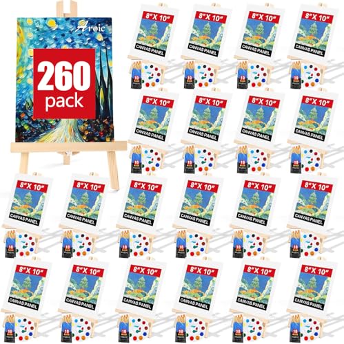 Image of AROIC 260 Pcs Easel Sets with 20 Easels, 200 Brushes, 20 Canvas, 20 Palette