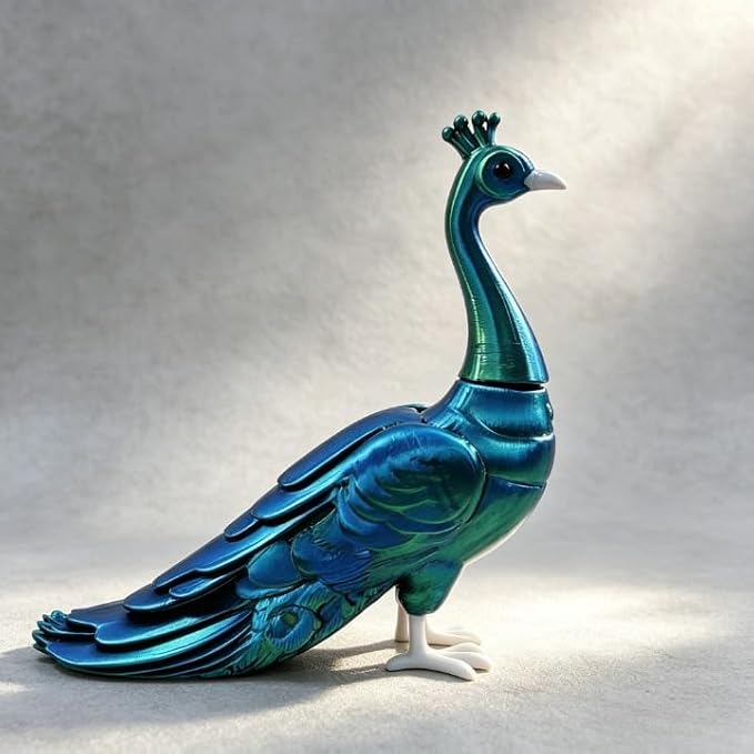 3D Printed Peacock Desktop Ornament, Collectible Static Decor Figurine
