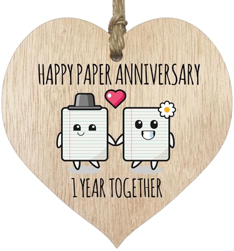 Placa de presente para o primeiro aniversário de casamento, presente para marido e esposa, 1 ano juntos, coração de madeira para mulheres, homens, casal, letreiro de madeira clara, presentes de