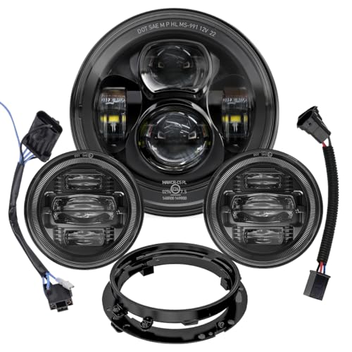 7 Inch Motorcycle LED Headlight 4.5 Fog Passing Lights DOT Kit for Harley Davidson Street Glide Touring Road King Electra Glide Fat boy Ultra Classic Heritage Softail Switchback CVO Tri Glide Black