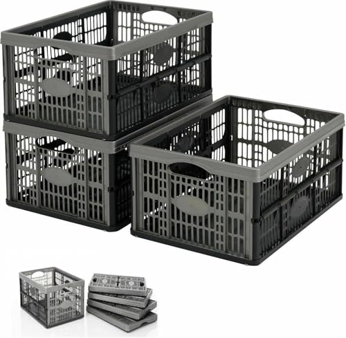 Optimal Products Strong Folding Collapsible Plastic Storage Crates Boxes Stackable Basket 32L (PACK OF 1)