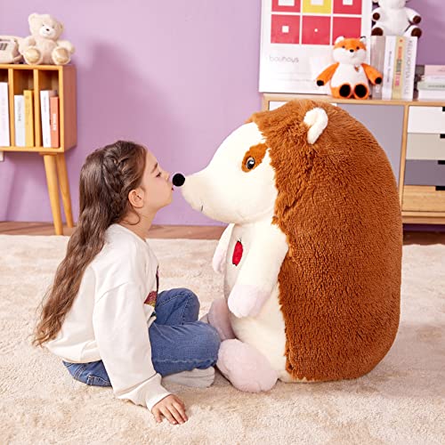 Ikasa Giant Hedgehog Stuffed Animal Plush Toy,Large Hedgehog Cute Jumbo Soft Toys,Huge Big Size Fluffy Plushy Fat Oversized Plushie,Gifts For Kids Girls Boy Girlfriend Children (Brown, 23 Inches) #TOP1