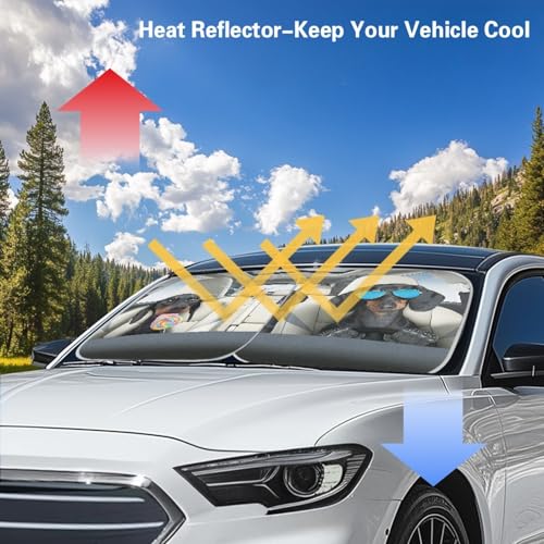 HUISEFOR Car Windshield Sun Shade Foldable Funny Dachshund Dog Car Front Window Covers Auto Front Windshield Sun Shade Reflective Blocks Heat,Universal Fits by HUISEFOR - Used condition - Image 2