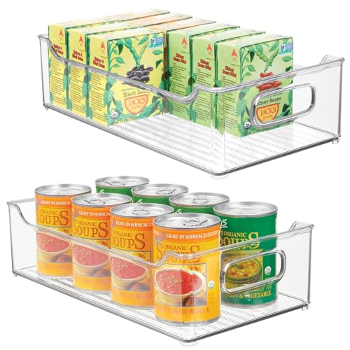 mDesign Wide Plastic Kitchen Storage Container Bins with Handles -Organization in Pantry, Cabinet, Refrigerator or Freez - Detailed View