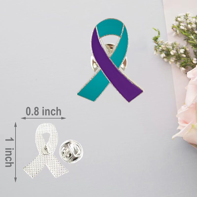 50Pcs Suicide Prevention Awareness Pins Purple & Teal Ribbon enamel Lapel Brooches Hope Pin2