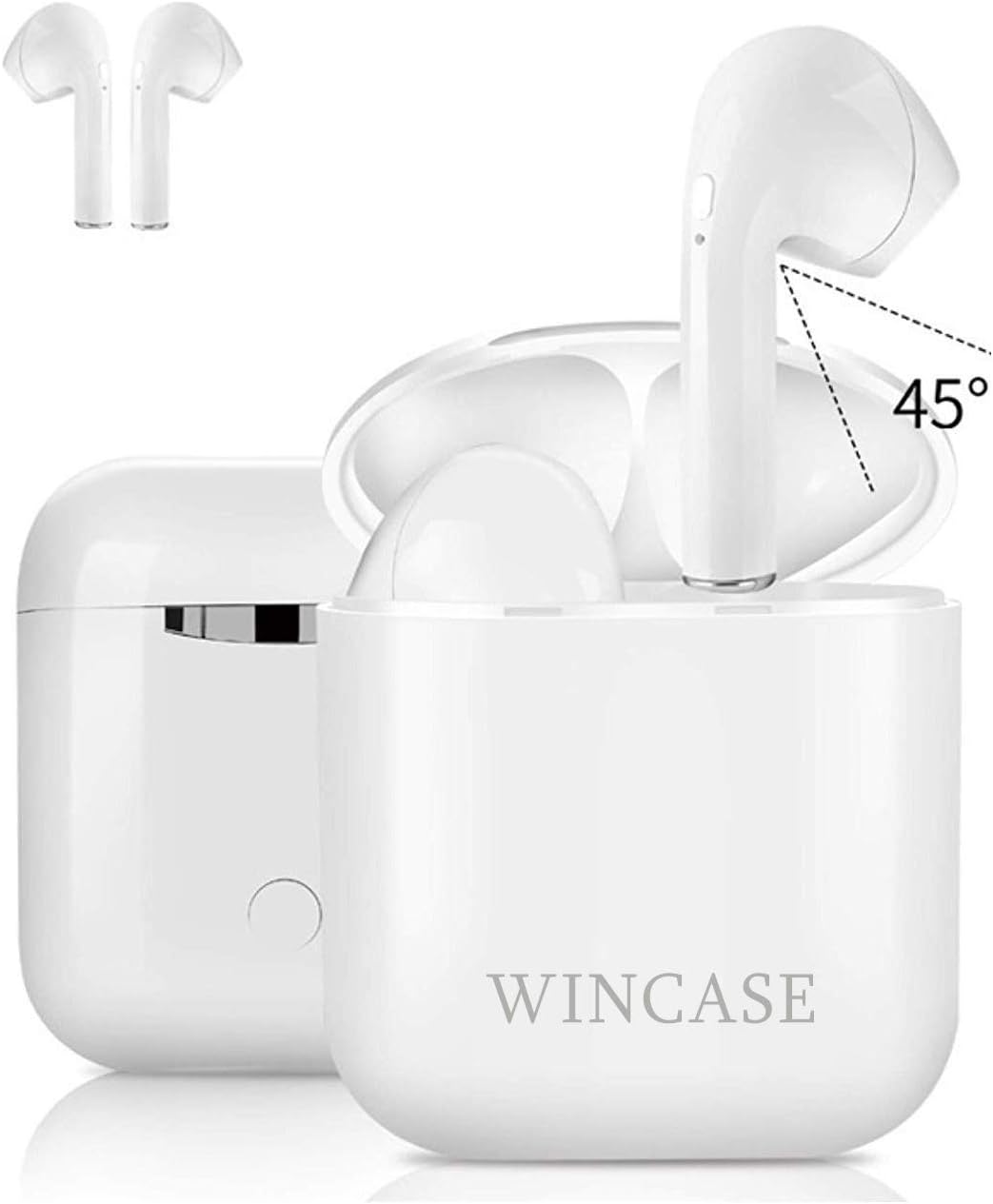 WINCASE Wireless Earbuds Bluetooth Headphones Stereo In-Ear Earphones With Noise Canceling Mic Cordless Sports Headsets,Compatible with smart phones,tablets,laptop.etc (White-Bluetooth)