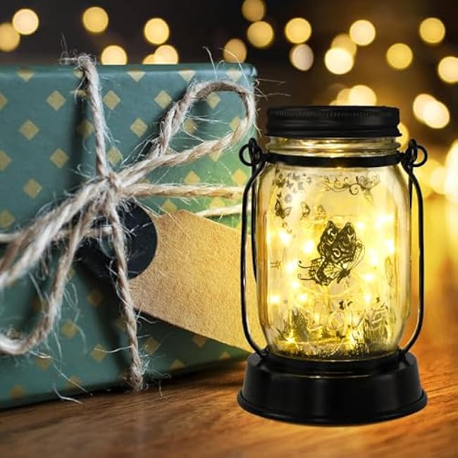 Butterfly Solar Mason Jar Gift for Mom,Grandma,Friend and Women,Butterfly Lovers Gift,Garden Decoration for Christmas,Mother's Day, Thanksgiving Day