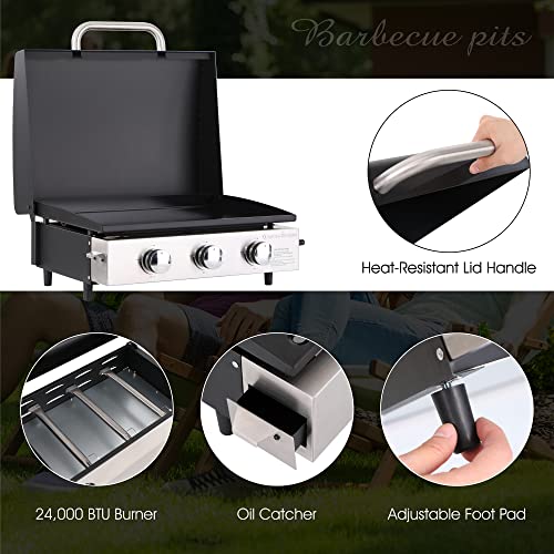Mfstudio 22 Inch Tabletop Griddle, 3 Burners Flat Top Propane Gas Bbq Grill For Outdoor Camping, Kitchen, Tailgating, 375 Sq. In. Heavy Duty Ceramic Coating Griddle Plate & 24000 Btu Burner #TOP2