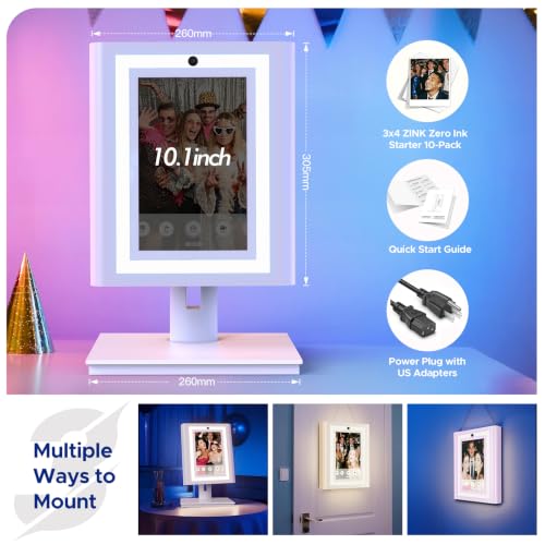 Image of Portable Photo Booth Machine Touch Screen with Printer and HD Camera, Photobooth with Software APP and Remote Control Photography,LED Surround Light (10.3'')