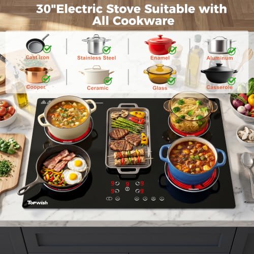 Image of 5 Burner Electric Cooktop, Hot Plate 30 Inch Electric Burner Stove Cook Top