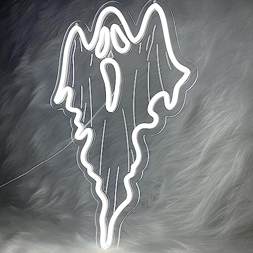 Image of Halloween Decorations Ghost Face LED Neon Sign, Dimmable Neon Light for Game Room Wall Decor Man Cave Birthday Halloween Decor Christmas Gift (16.8in*10.63in)