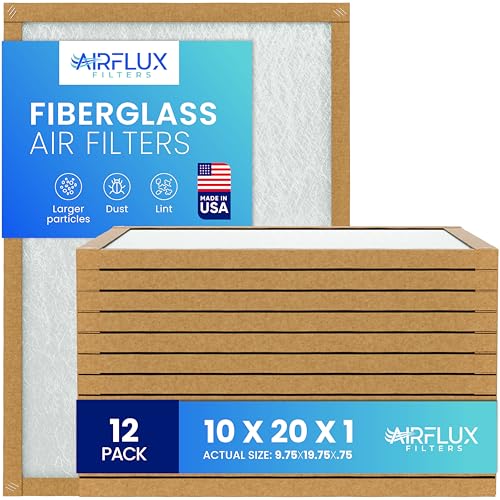 AIRFLUX Fiberglass Air Filter -10x20x1Air Filter 12 Pack - Non Pleated 10'x20'x1', AC Filters for Home, Fiberglass, HVAC filters, Heater, Furnace Catcher for Dust - 1 YEAR SUPPLY