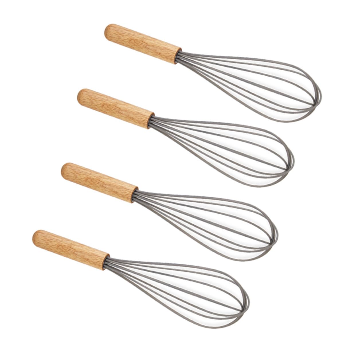 BRIGHTFUFU 4pcs Wooden Handle Egg Beater Whisk Ergonomic Hand Mixer for Mixing Eggs Sauces Pancake Batter and More Essential Kitchen Gadget for Cooking and Baking
