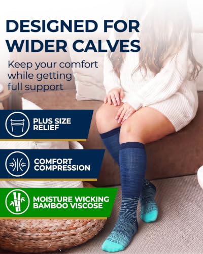 Image of Pembrook 3 Pairs Plus Size Compression Socks Wide Calf - Bamboo Viscose Compression Socks for Women Wide Calf