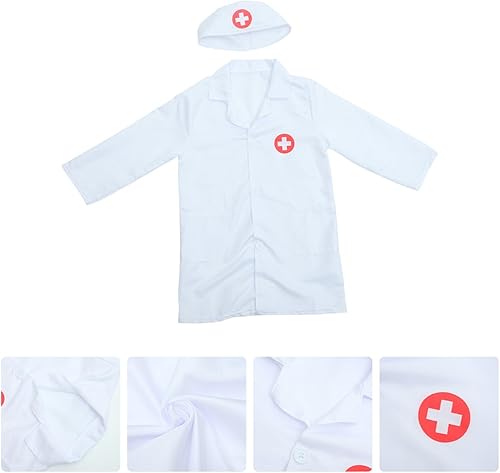 Miniatura 3 de WRITWAA Disfraz de médico para niños, abrigo de laboratorio blanco, disfraz de médico con sombrero, disfraz de científico para niños, disfraz