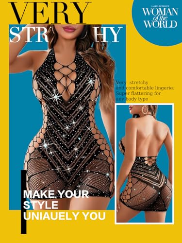 Women’s Lingerie Women Fishnet Babydoll Lingerie Dress Chemise Halter Nightwear Mini Teddy Dress DIY Stripper Outfits3