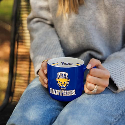 Image of Logo Brands NCAA Pittsburgh Panthers 15 oz Stripe Coffee Mug - Vintage Team Logo, Inside Print & Stripes, Microwave & Dishwasher Safe- Great Gift For Fans & Alumni