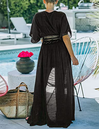 FANCYINN Womens Long Lace Cover up Sheer Bikini Coverups Kimono Tie Front Bathing Suit Swimsuit Beachwear2