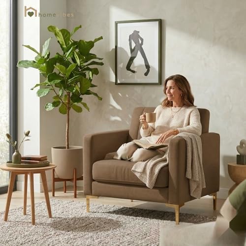 Image of 1 Seater Velum Fabric Sofa Set for Living Room, Modern Design with High Density Foam, Solid Wood Frame, Ergonomic Comfortable Seating for Home & Office (Light Brown, 1 Seater) | Soft foam comfort, Strong wood frame