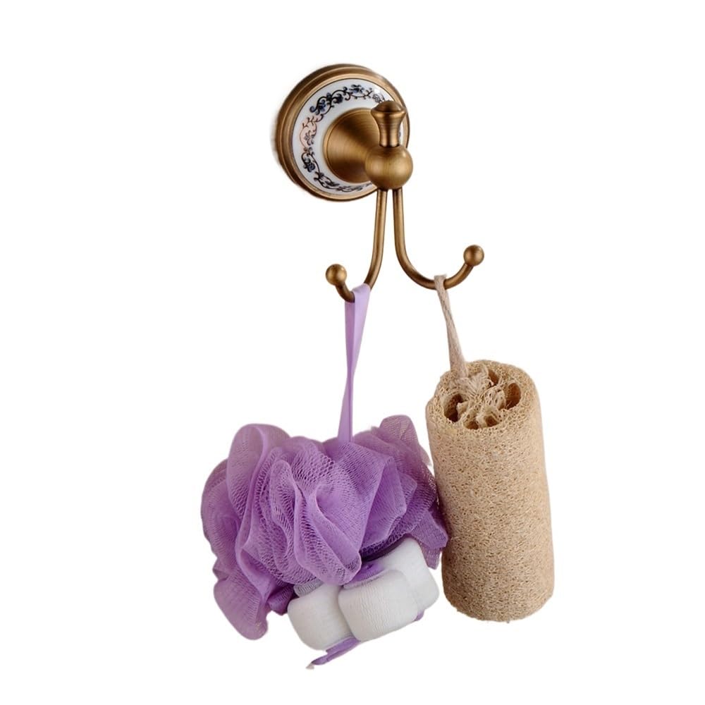 HAOXUELI Brass Antique Bathroom Hardware Towel Bar Hook Paper Soap Holder Bath Shelf Set(Robe Hooks)