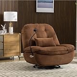 Smart Oversized Electric Recliner Chair, 360° Round Swivel Rocking Glider Rocker for Adults Modern Comfy Ergonomic Chaise Lounge Indoor, Theater Seating Living Room Chairs Reading, Dark Brown Fabric -  Deolme