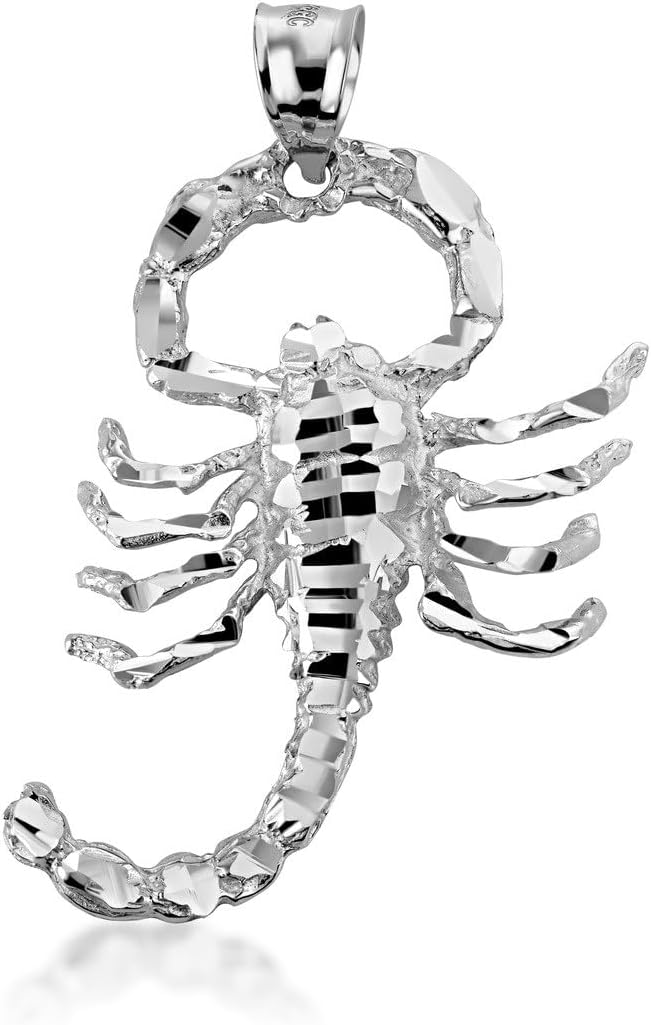 .925 Sterling Silver Sparkle-Cut Scorpio Zodiac Charm Scorpion Pendant Necklace | Choice of Pendant Only or Chain Length