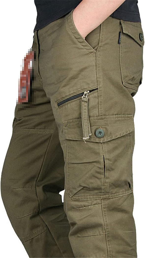 KEHAIOO Men Outwear Multi Pocket Tactical Cargo Pants, Military Army Straight Slacks Pants, Overalls Zipper Pocket Trousers