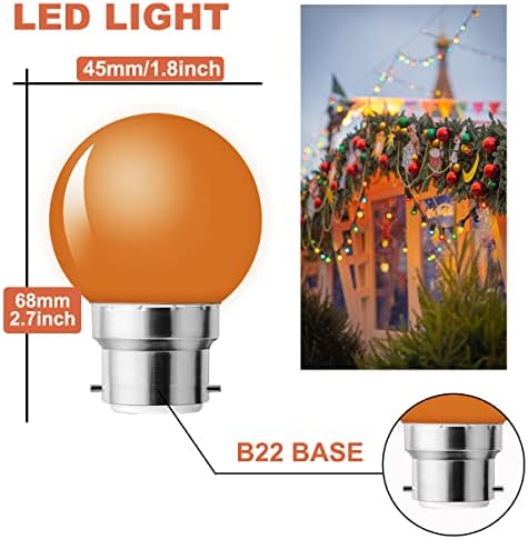 MZYOYO B22 Bayonet Coloured LED Light Bulbs 1W G45 Light Bulbs LED Coloured Golf Ball Bulb Night Light Bulb Orange Red Green Blue Yellow 10 Pack,Energy Class G