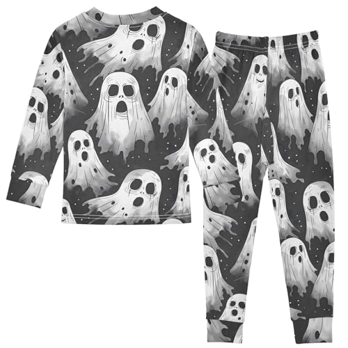 Pajama Sets Long Sleeve Ghostly Figures on Dark Background Soft Comfy Sleepwear 2 Piece PJS 3-8T3