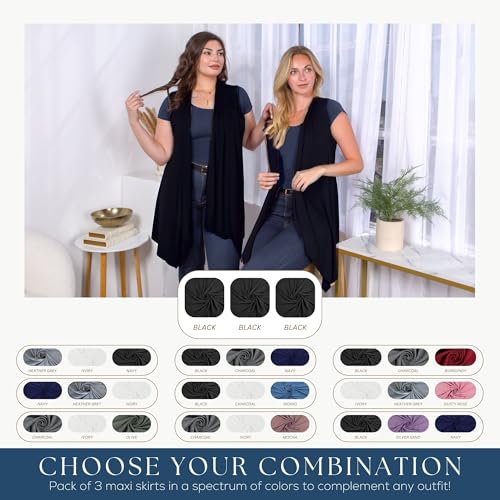 Image of Azules Sleeveless Cardigan for Women, Soft Lightweight Duster Open Front Sleeveless Long Cardigan Vest (3 Pack)