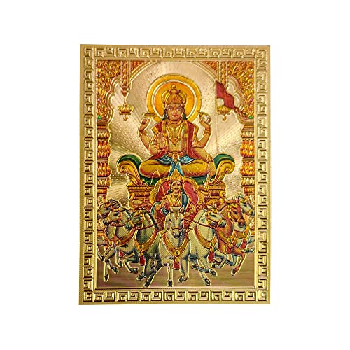 Hawai Gold Plated Acrylic Sheet Printed Lord Surya Sticker – Self Adhesive Waterproof Surya Dev Religious Sticker for Car Dashboard, Mobile, Wallet, Temple & Pooja Room, Size 3.5 x 2.5 Inch | SFDI361_PKT