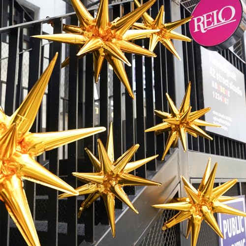 Image of PartyWoo Gold Star Spike Balloons 2pcs Explosion Foil Mylar Balloons | 42 Inch for Graduation Birthday Baby Shower Engagement Wedding Bridal Shower Anniversary Bachelorette Party Decorations