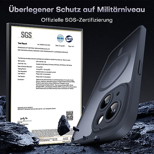 TOCOL für iPhone 13 Hülle für Magsafe, Vollständiger Kameraschutz Stoßfest Kratzfest Transluzente Rückseite Magnetisch Handyhülle für iPhone 13 Case, Schwarz – Bild 6