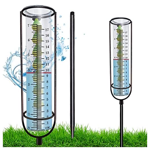 QMCAHCE Rain Gauge, Outdoor Glass rain Gauge with Buoy, Upgrade Glass Rain Gauge, Detachable Rain Gauge with Stake for Garden, Yard, Deck, Patio, Lawn(Green Raindrop)