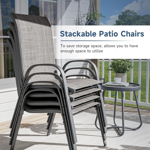Image of Amopatio Patio Chairs Set of 4, Outdoor Stackable Dining Chairs for All Weather, Breathable Garden Outdoor Furniture for Backyard Deck(Light Grey)