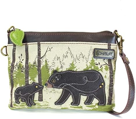 Chala Safari Animal Canvas Crossbody Cell Phone Purse with Adjustable Strap (Mama Bear and Baby)